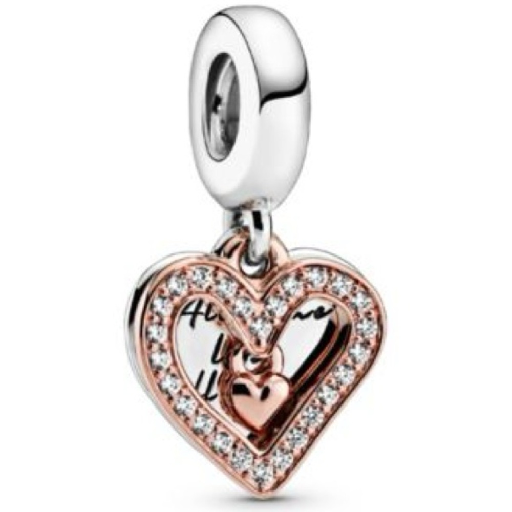 Pandora Sparkling Freehand Heart Dangle Charm 788693C01 ALE S925 14k Rose Gold